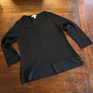 COLDWATER CREEK Black Sweetheart V-Neck Tight Knit Sweater Top M